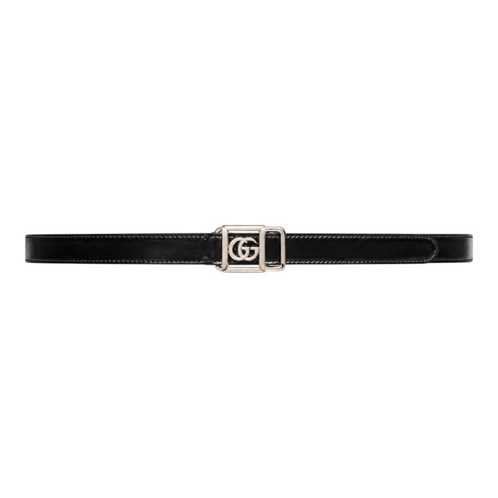 Gucci 20mm Leather Tie Belt Double GG Logo Black Silver Size 95/38